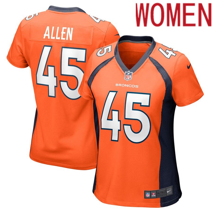 Women Denver Broncos #45 Christopher Allen Nike Orange Game Player NFL Jersey->women nfl jersey->Women Jersey